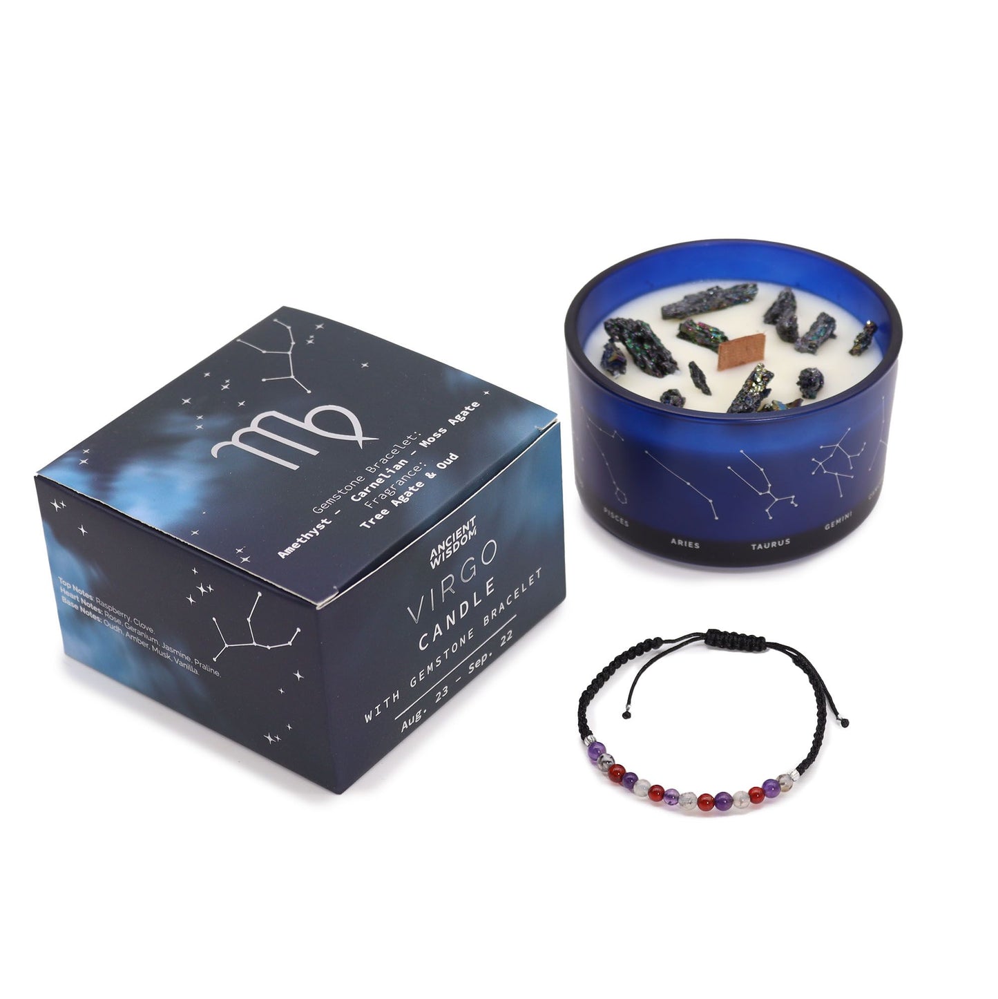Sternzeichen Kristallkerze & Edelstein-Armband – Jungfrau (Virgo)