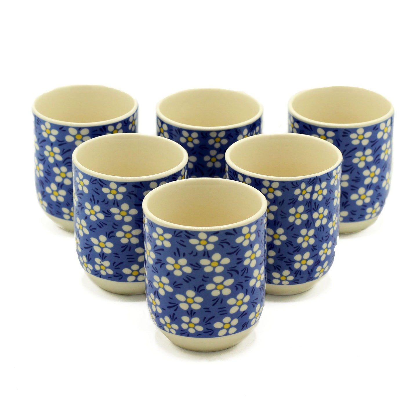 Kräutertee Tassen 6er-Set – Blaue Gänseblümchen